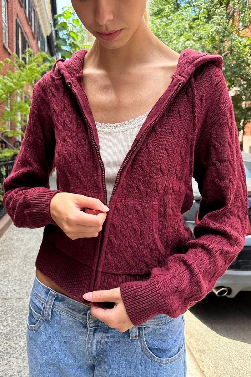 Sweat a Capuche Brandy Melville Ayla Cable Knit Bordeaux | TTR-74153090